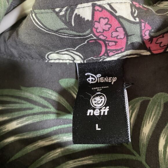 NEFF DISNEY Shirt  Mens Large Mickey Mouse Blue Floral Hawaiian Button Up Cotton - Picture 8 of 14